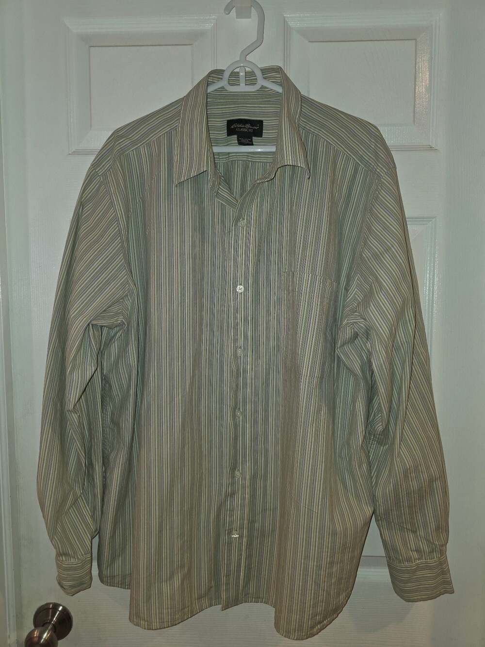 Eddie Bauer Classic Fit Men's Long Sleeve Striped Dress Shirt, XL